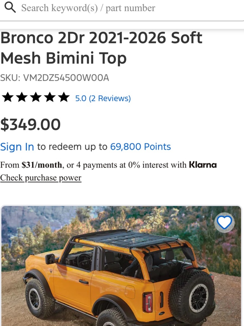 Ford Bronco 2dr Soft Mesh Bimini Top in Black NEW